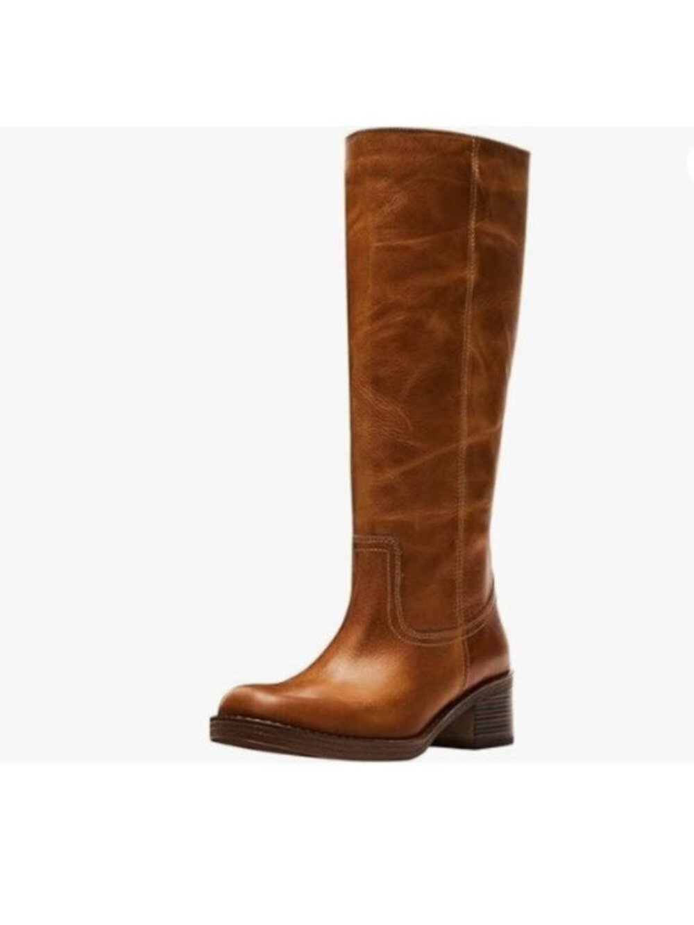 FOWT Women Platform Round Toe Calf High Boots Chunky Block Low Heel Brown Boots